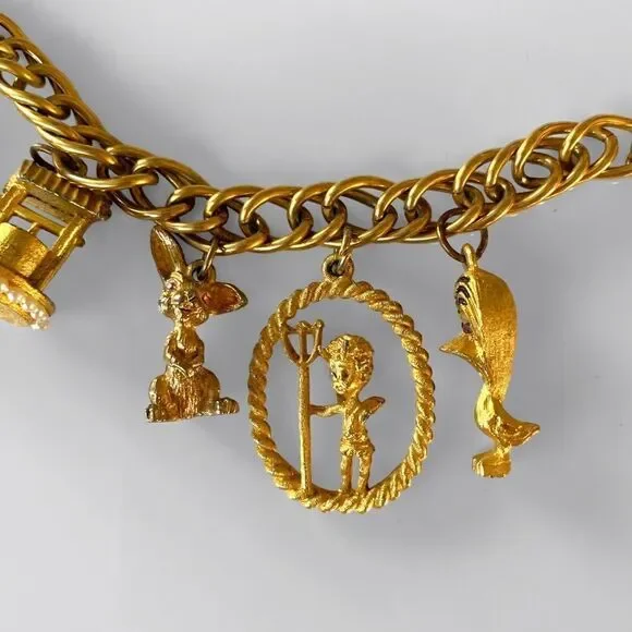 Vintage HOBCO Gold Chunky Charm Bracelet - Picture 3 of 8